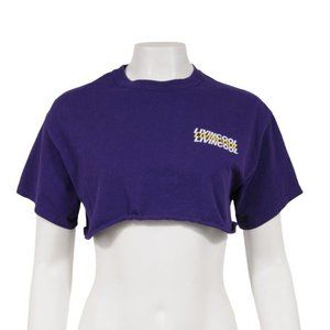 Livin Cool Womens Crop Top Size Medium Purple Cotton Globe World T Shirt Raw Hem